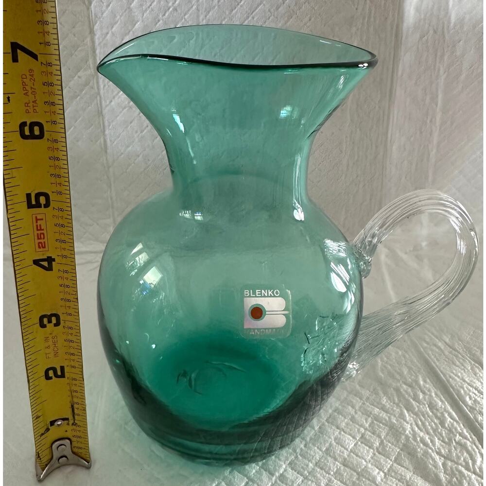 Blenko Antique Green 24 Oz Pitcher With Original Sticker